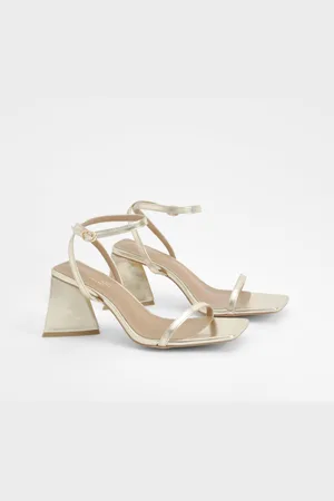 Boohoo Wide Fit Metallic Flared Heel Barely There Sandals - - 7