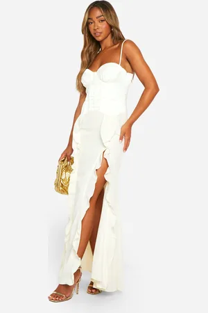 Boohoo Satin Chiffon Mix Corset Ruffle Maxi Dress - - 12
