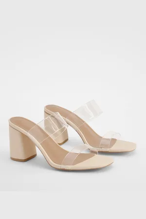Boohoo Wide Fit Clear Double Strap Block Heel Mules - - 6