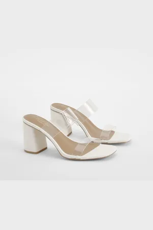 Boohoo Wide Fit Clear Double Strap Block Heel Mules - - 8