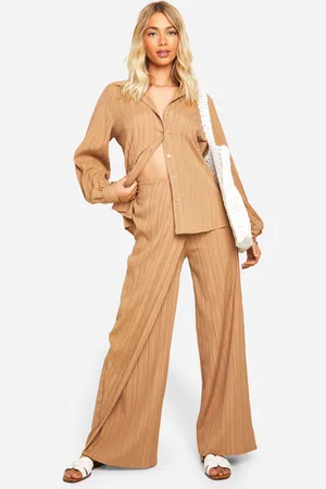 Boohoo Woven Crinkle Relaxed Fit Shirt & Wrap Wide Leg Pants - - 6