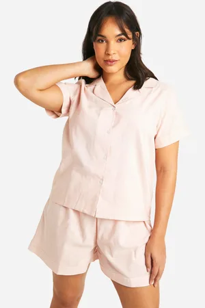 Boohoo Plus Cotton Stripe Button Down Shirt And Short Pyjama Set - - 16