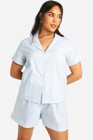 Boohoo Plus Cotton Stripe Button Down Shirt And Short Pyjama Set - - 16