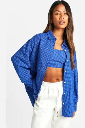 Boohoo Check Oversized Shirt And Bralette - - 12