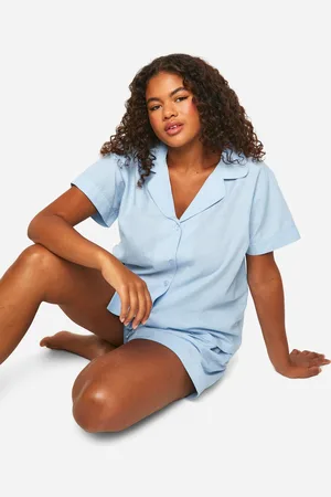 Boohoo Plus Poplin Short Sleeve Shirt And Short Pyjama Set - - 16