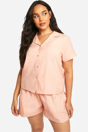 Boohoo Plus Poplin Short Sleeve Shirt And Short Pyjama Set - - 16