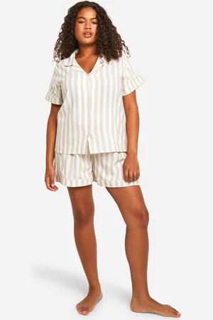Boohoo Plus Cotton Stripe Shirt And Short Pyjama Set - - 16