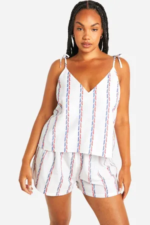 Boohoo Plus Cotton Poplin Multi Stripe Cami And Short Pyjama Set - - 26