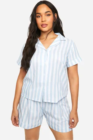 Boohoo Plus Cotton Stripe Shirt And Short Pyjama Set - - 16