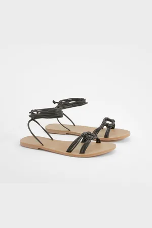 Boohoo Wide Fit Leather Ring Wrap Up Sandals - - 5