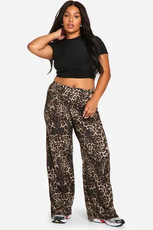 Boohoo Plus Leopard Print Jersey Wide Leg Pants - - 18