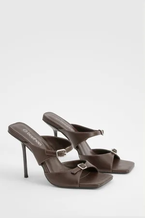Boohoo Double Buckle Square Toe Heeled Mules - - 9