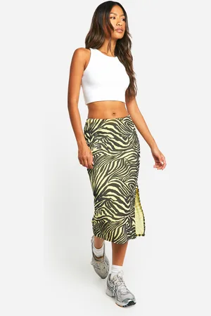 Boohoo Zebra Print Rib Side Split Midi Skirt - - 6