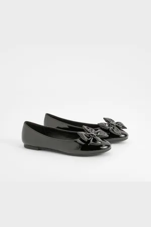 Boohoo Patent Bow Round Toe Ballerina - - 10