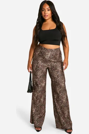 Boohoo Plus Leopard Print Woven Stretch Wide Leg Pants - - 16