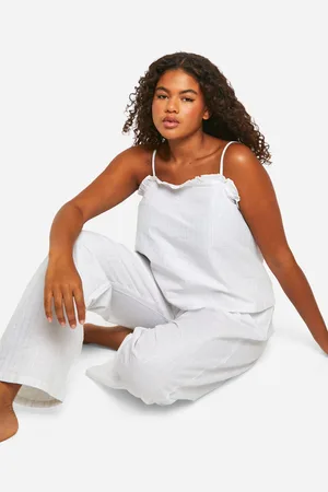 Boohoo Plus Cotton Poplin Strappy Pinstripe Cami And Pants Pyjama Set - - 16
