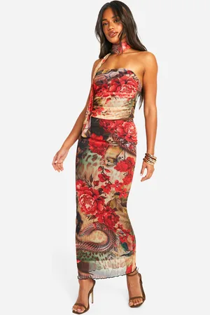 Boohoo Tropical Print Mesh Midi Skirt - - 8