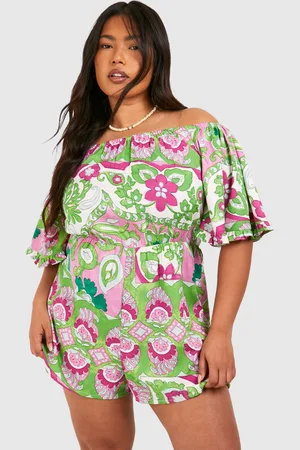 Boohoo Plus Woven Floral Bardot Playsuit - - 28