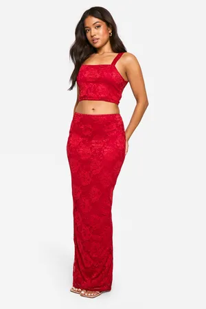 Boohoo Petite Lace Square Neck Maxi Skirt Co-Ord - - 12