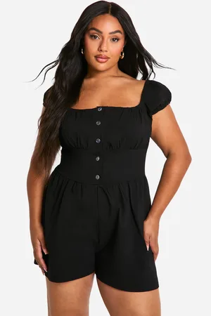 Boohoo Plus Stretch Woven Puff Sleeve Milkmaid Playsuit - - 28