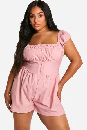 Boohoo Plus Stretch Woven Puff Sleeve Milkmaid Playsuit - - 16