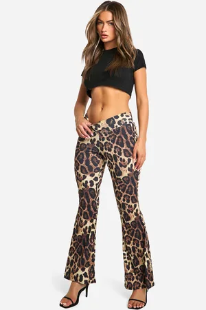 Boohoo Leopard Print Low Waist Flare Pants - - 6