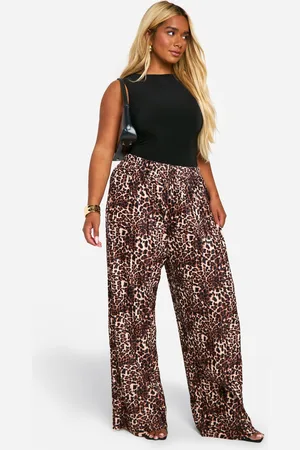 Boohoo Plus Plisse Leopard Print Wide Leg Pants - - 22