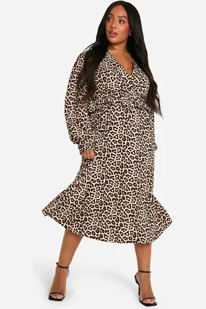 Boohoo Plus Woven Leopard Wrap Midi Dress - - 16