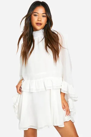 Boohoo Crinkle Chiffon Cape Frill Mini Dress - - 8