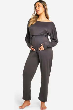 Boohoo Maternity Slash Neck Wide Leg Lounge Jumpsuit - - 8