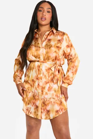 Boohoo Plus Marble Printed Tie Belt Shirt Dress - - 28