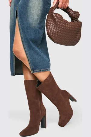 Boohoo Wide Fit Square Toe Heeled Boots - - 6