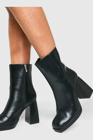 Boohoo Wide Fit Platform Block Heel Boots - - 8