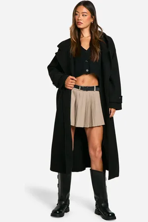 Boohoo Petite Oversized Wool Look Longline Belted Trench Coat - - 12