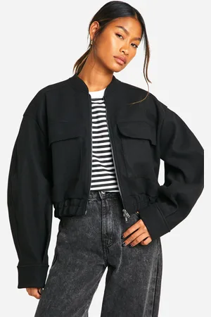 Boohoo Wool Look Double Zip Bomber Jacket - - 10