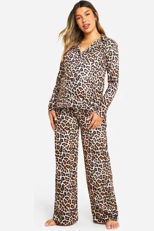 Boohoo Maternity Leopard Print Long Sleeve Shirt & Pants Pj Set - - 8