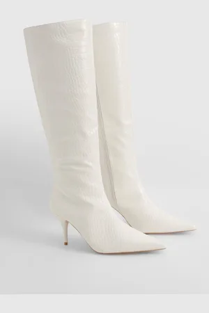 Boohoo Low Heel Pointed Croc Knee High Boots - - 8