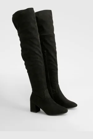 Boohoo Block Heel Faux Suede Over The Knee Boots - - 6