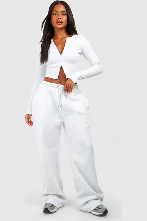 Boohoo Double Zip Long Sleeve Rib Top And Straight Leg Track Pants Set - - XS
