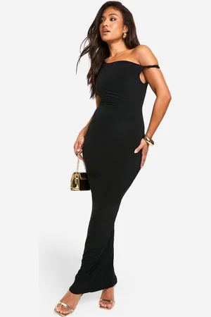 Boohoo Petite Slinky Twist Shoulder Maxi Dress - - 4