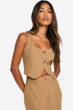 Boohoo Curved Neckline Cropped Waistcoat - - 6