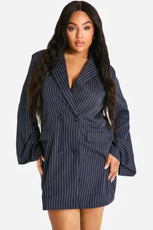 Boohoo Plus Stripe Oversized Blazer Dress - - 16