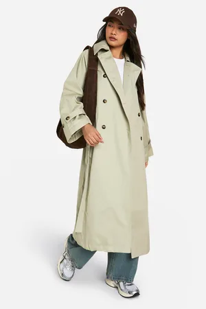 Boohoo Double Breast Wide Sleeve Belted Trench Coat - - 8