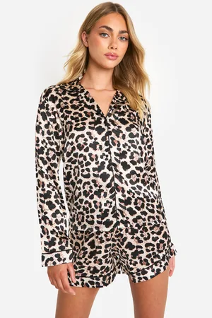 Boohoo Leopard Satin Short Pj Set - - 10