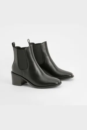 Boohoo Wooden Block Heel Tab Detail Shoe Boots - - 8