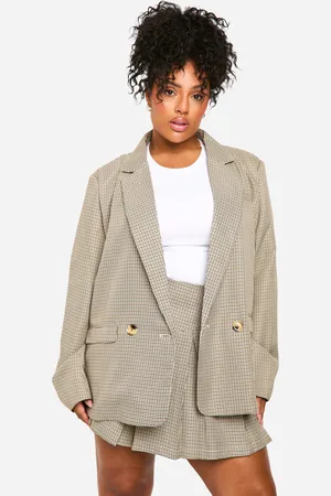 Boohoo Plus Tonal Check Double Breasted Oversized Blazer - - 16