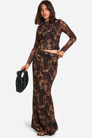 Boohoo Leopard Print Mesh Maxi Skirt - - 6