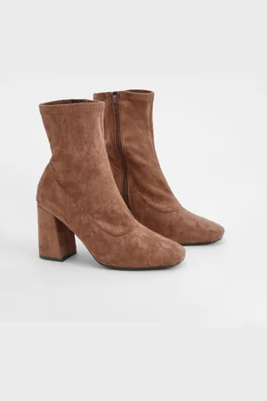 Boohoo Wide Fit Block Heel Square Toe Sock Boots - - 10