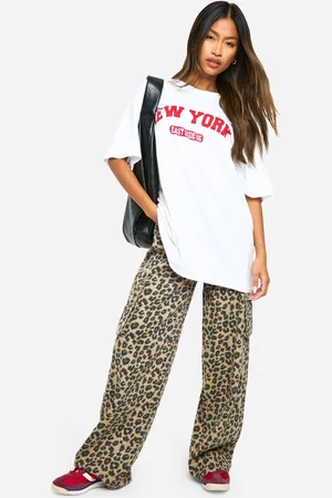 Boohoo Leopard Print Cargo Wide Leg Jean - - 12