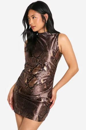 Boohoo Petite Snake Satin Mini Dress - - 6